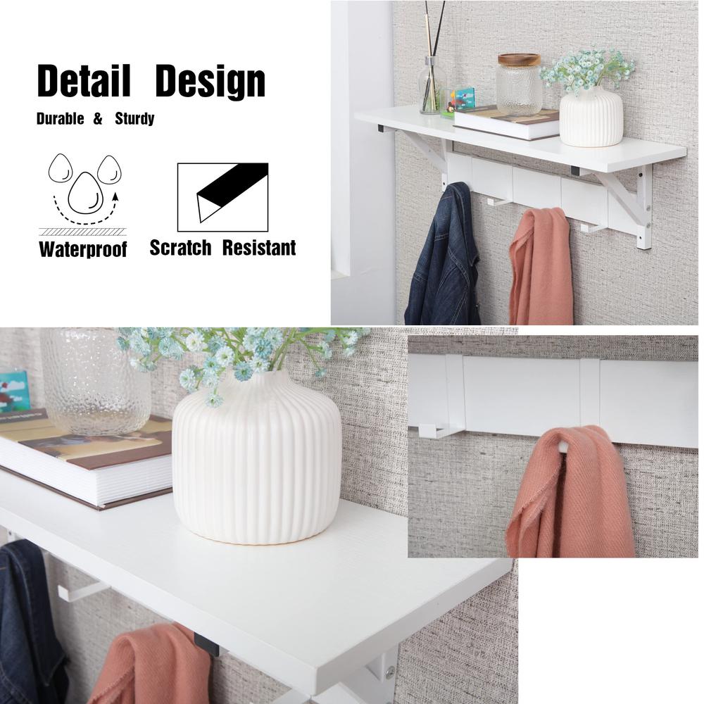 Floating Shelf Coat Rack, White, Set Of 3. Picture 6