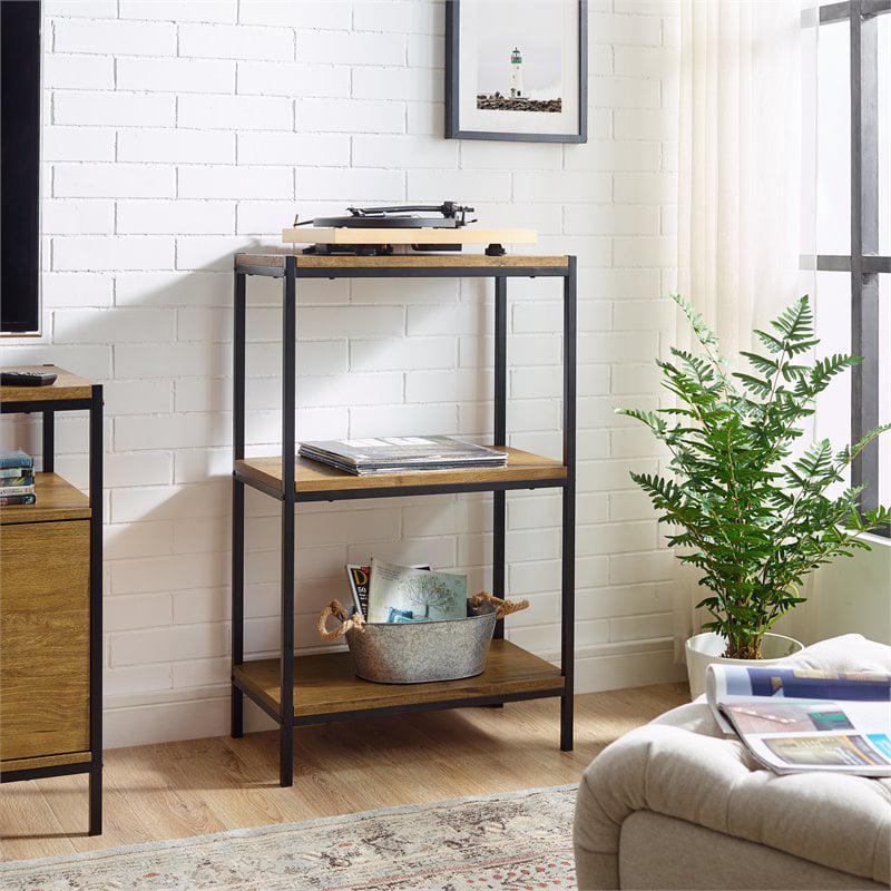 3-Tier Transitional Wood Bookshelf With Open Shelves In Oak Brown. Picture 5