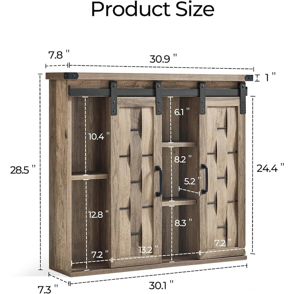 31" Farmhouse Wall-Mounted Medicine Cabinet with Sliding Barn Door,Light Brown. Picture 5