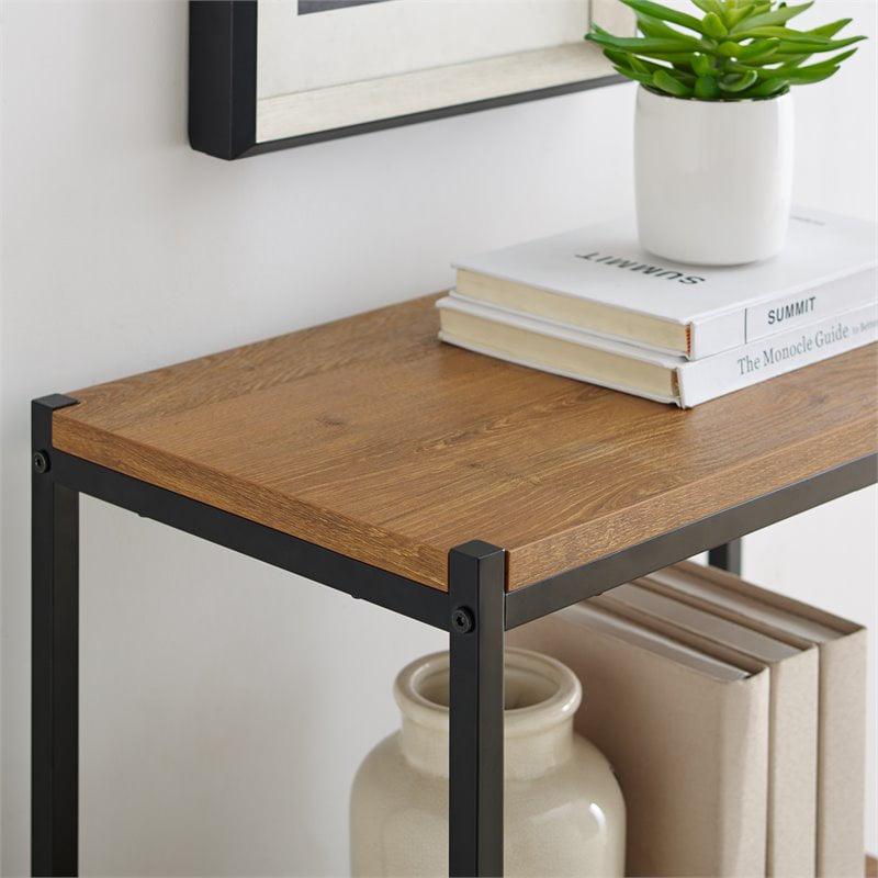 3-Tier Transitional Wood Bookshelf With Open Shelves In Oak Brown. Picture 4