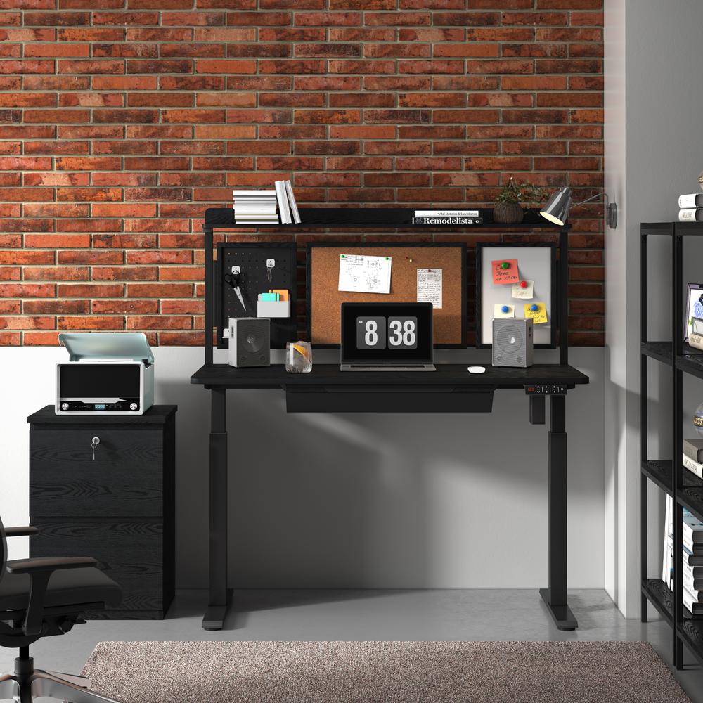 55" Electric Height Adjustable Standing Desk With Back Borad And Drawer Black. Picture 2