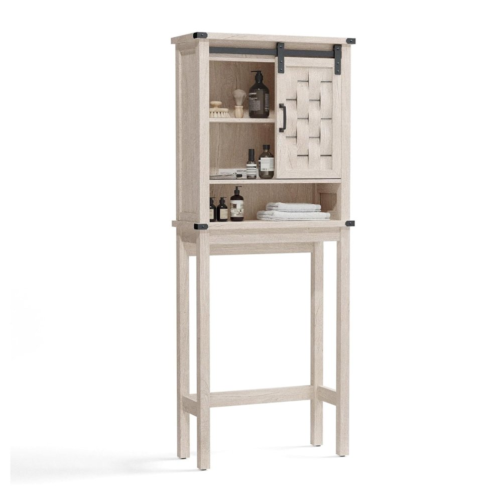 Farmhouse Wall-Mounted Cabinet with Sliding Door,Light Gray. Picture 1