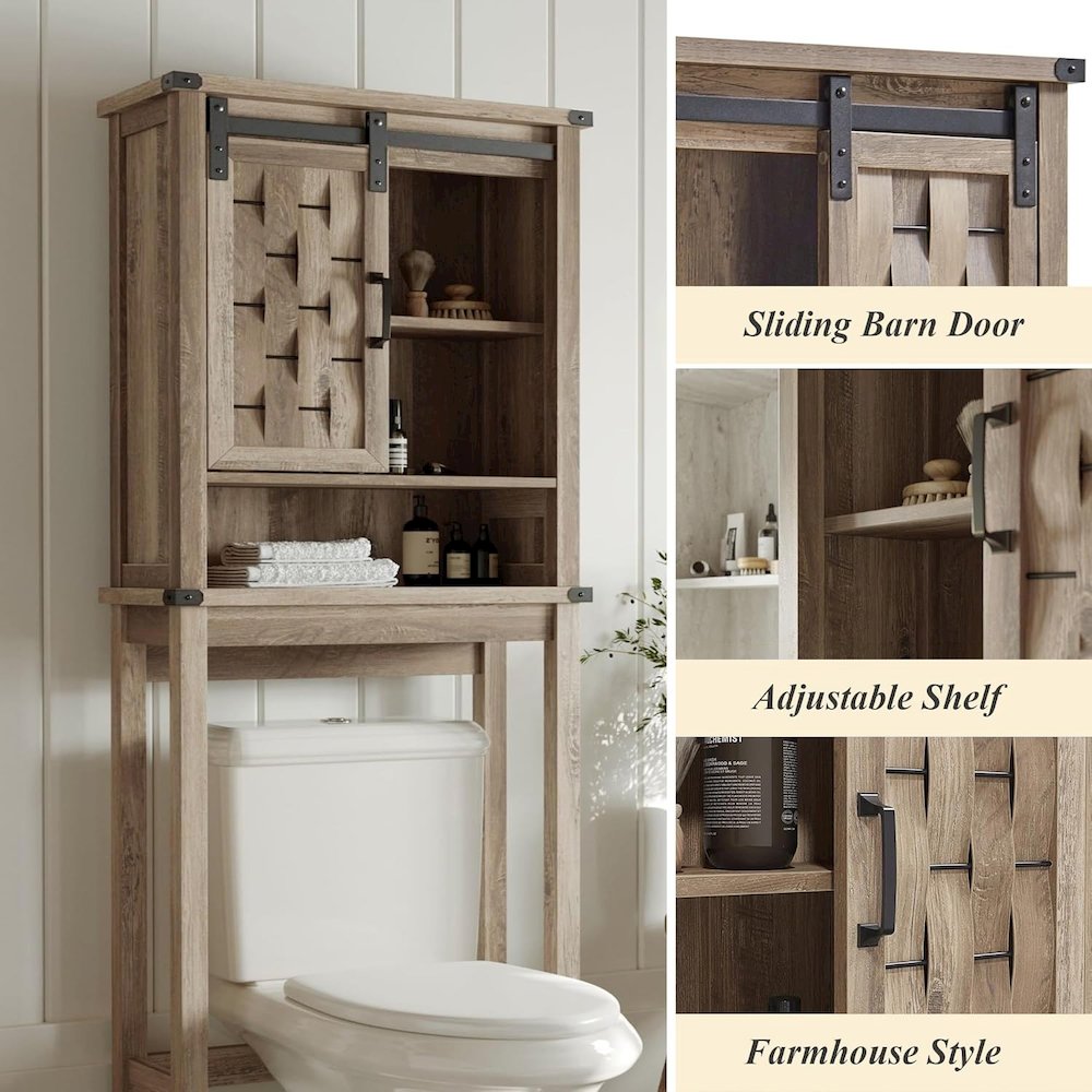 Farmhouse Wall-Mounted Cabinet with Sliding Door,Light Brown. Picture 4