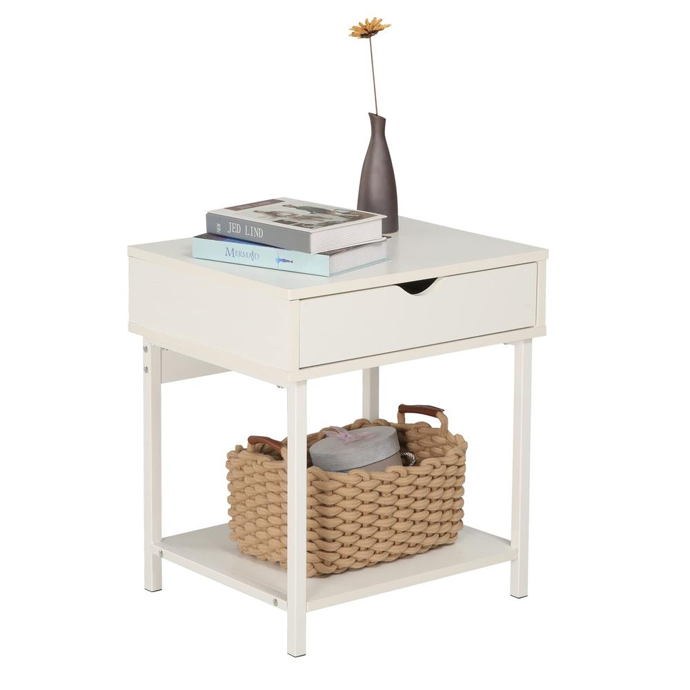 Bedside Table With Drawer And Storage Shelves, White. Picture 1