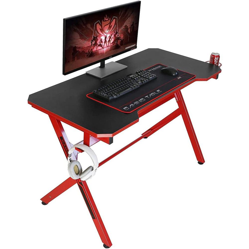 48" Home Office Gaming Computer Desk, Black/Red. Picture 1