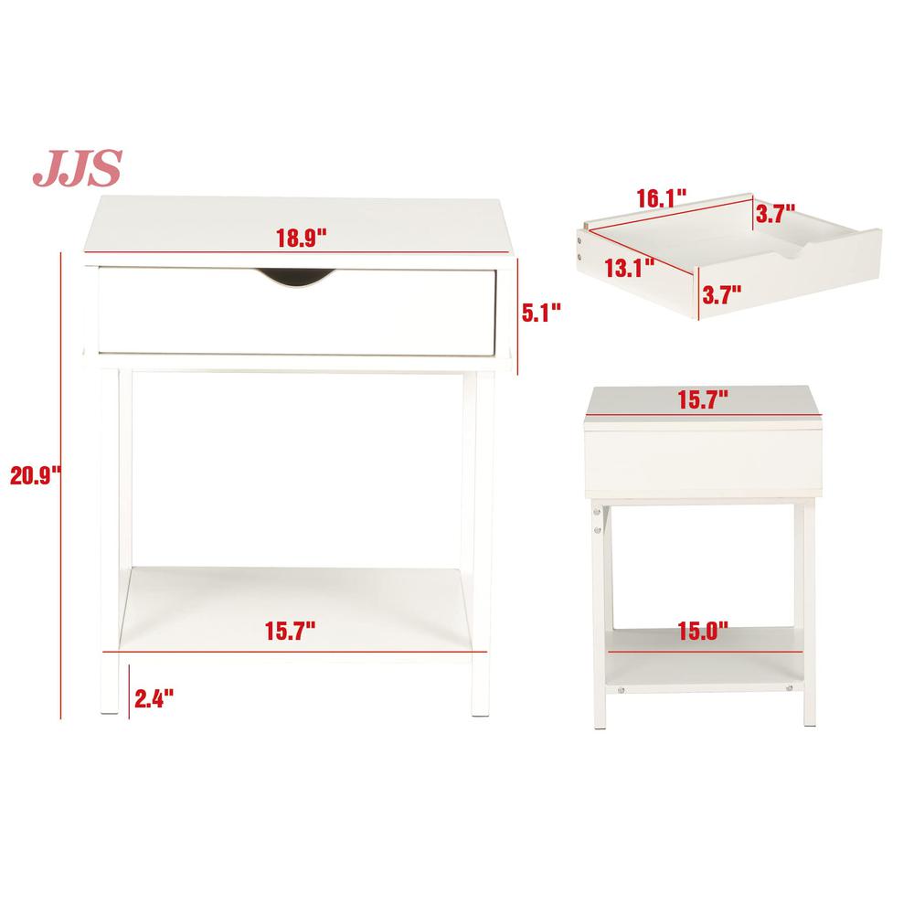 Bedside Table With Drawer And Storage Shelves, White. Picture 6