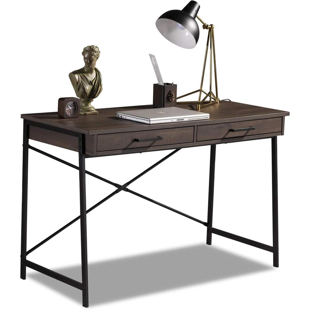 Home Office L-Shaped Computer Corner Desk, Smoky Oak. Picture 1