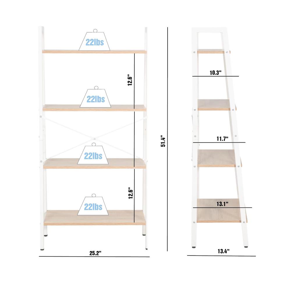 Industrial 4-Tier Bookshelf, Oak/White. Picture 7