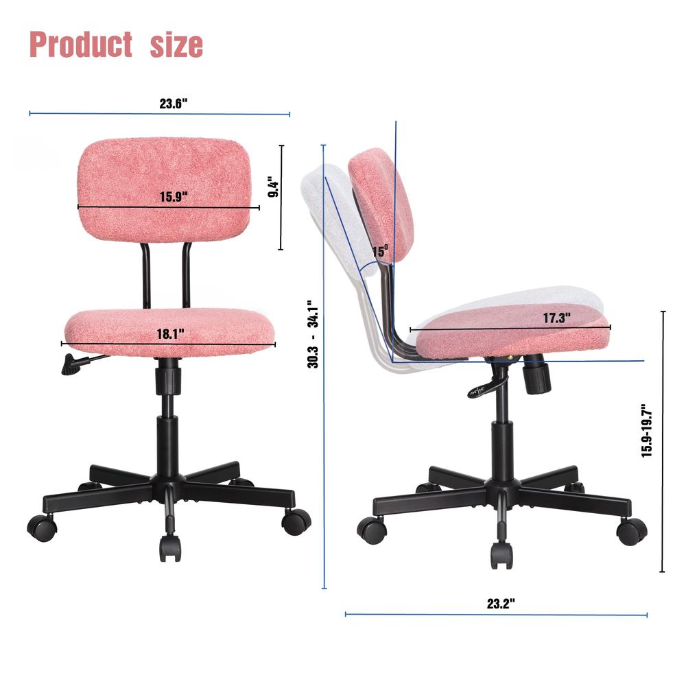 Ergonomic Adjustable Swivel Small Armless Home Office Desk Chair, Pink. Picture 4