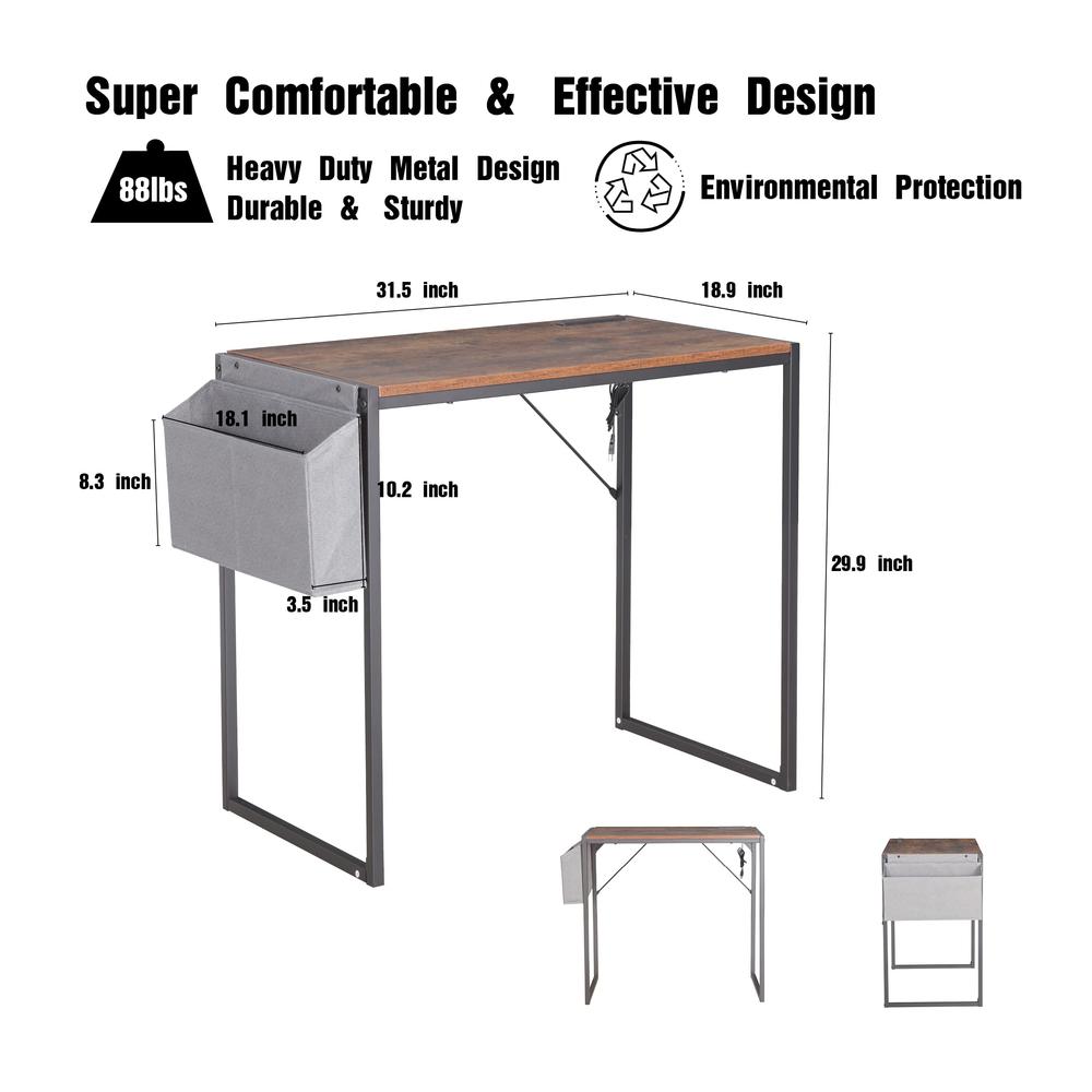 Small Computer Desk Simple Style Writing Desk, Rustic Brown/Black…. Picture 8