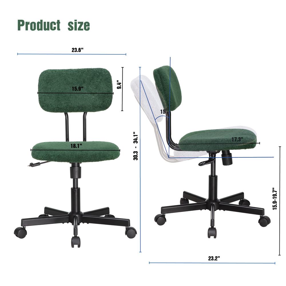 Ergonomic Adjustable Swivel Small Armless Home Office Desk Chair, Green. Picture 4
