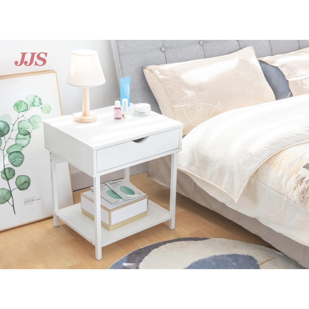 Bedside Table With Drawer And Storage Shelves, White. Picture 4