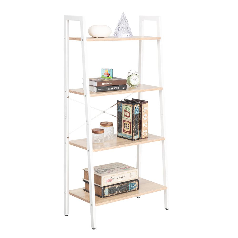 Industrial 4-Tier Bookshelf, Oak/White. Picture 1