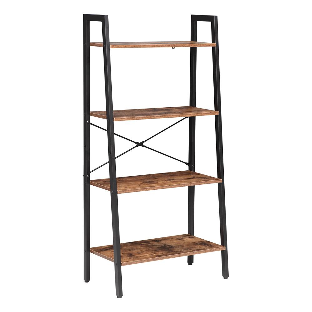 Industrial 4-Tier Bookshelf, Brown. Picture 1