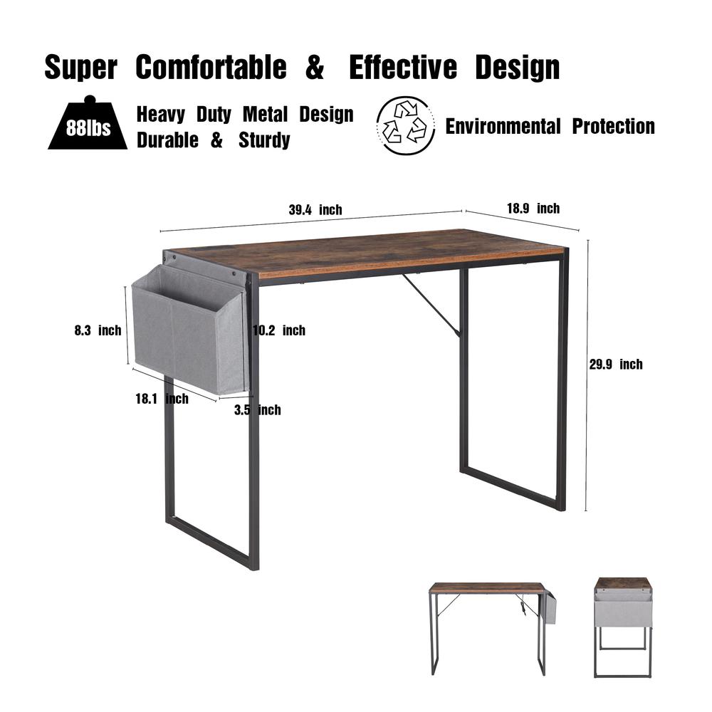 Small Computer Desk Simple Style Writing Desk, Rustic Brown/Black. Picture 8