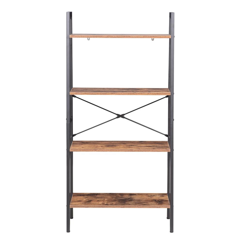 Industrial 4-Tier Bookshelf, Brown. Picture 9