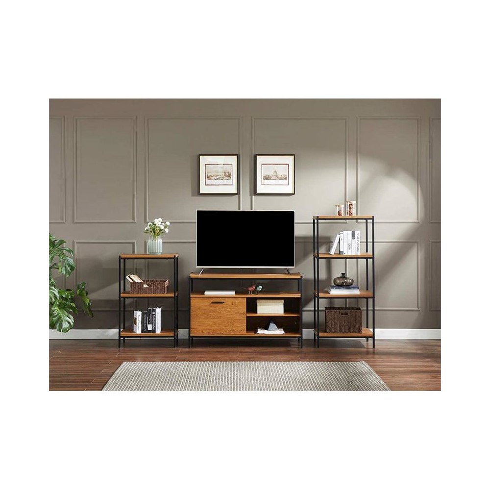 Wood Tv Media Stand For Tvs Up To 50" With Sliding Barn Door In Oak Brown. Picture 4