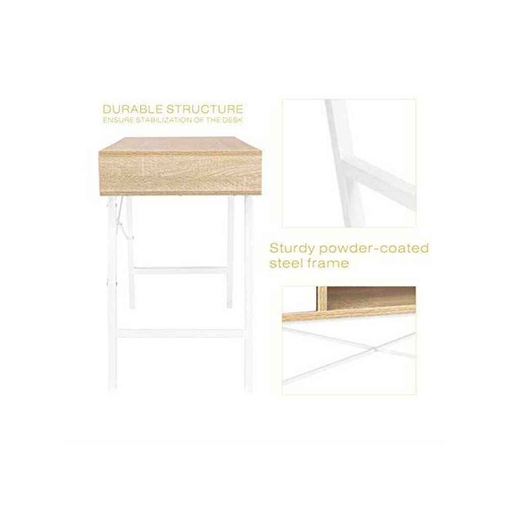Home Office Writing Desk With Drawers, Mid Century White Oak. Picture 9