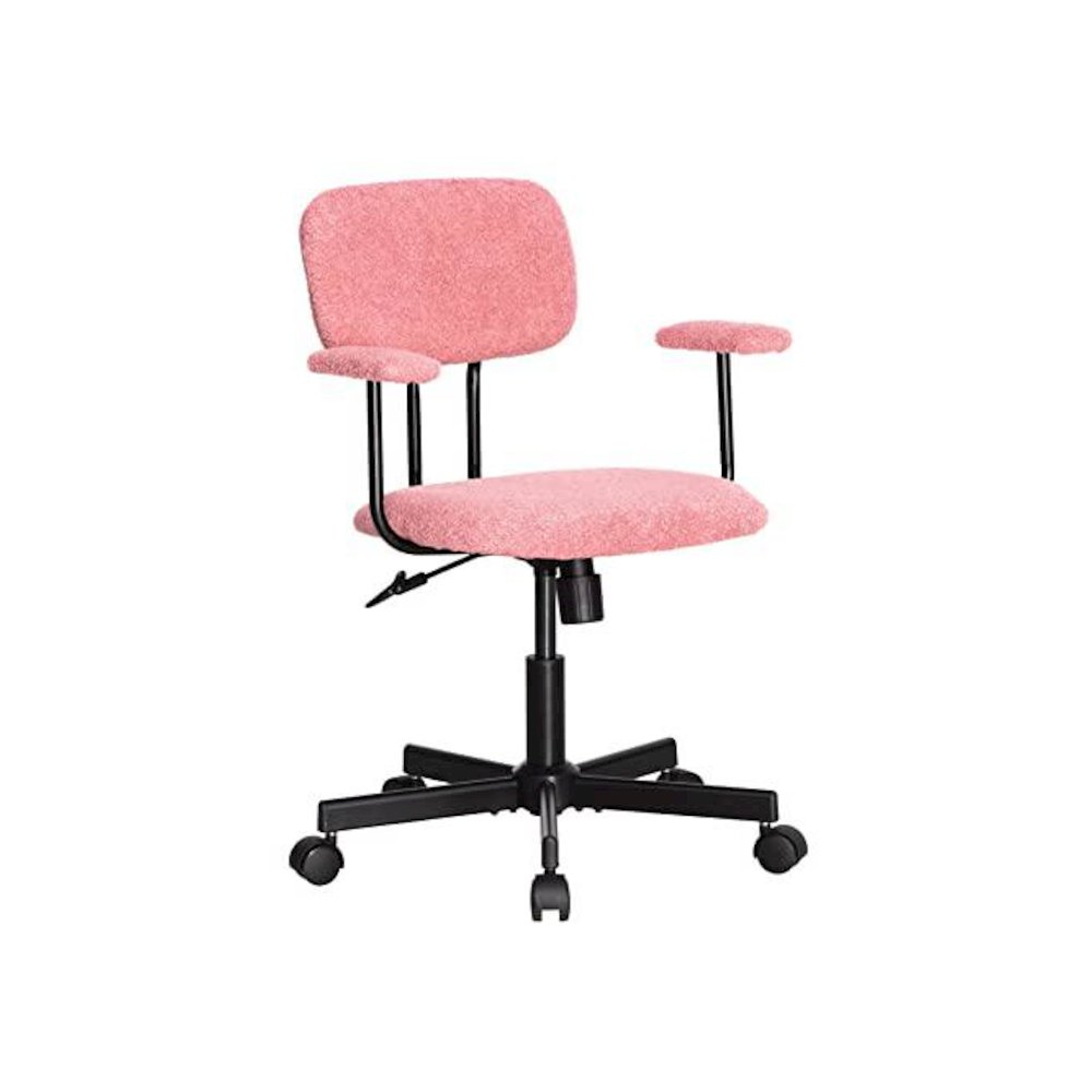 Low Back Velvet Office Computer Chair With Armrest, Pink. Picture 1