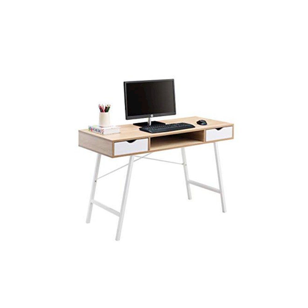 Home Office Writing Desk With Drawers, Mid Century White Oak. Picture 1