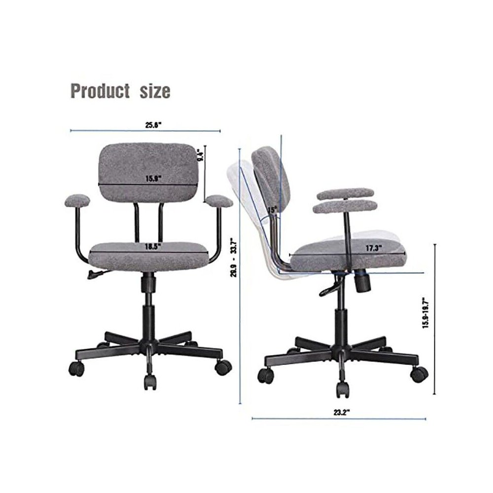 Low Back Velvet Office Computer Chair With Armrest, Grey. Picture 2