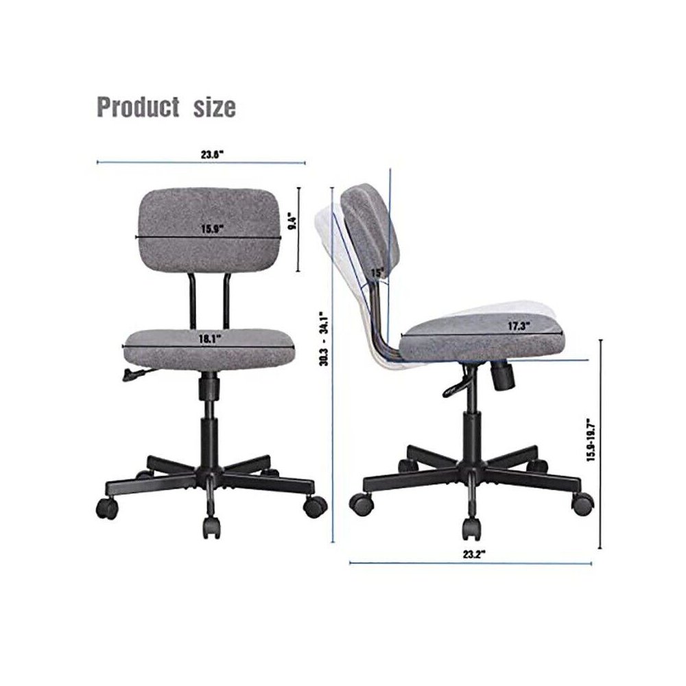 Ergonomic Adjustable Swivel Small Armless Home Office Desk Chair, Grey. Picture 2