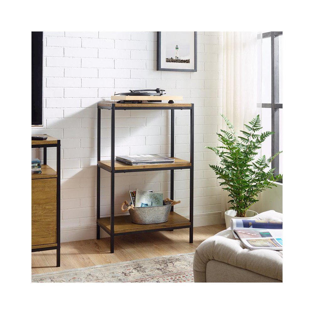 3-Tier Transitional Wood Bookshelf With Open Shelves In Oak Brown. Picture 5