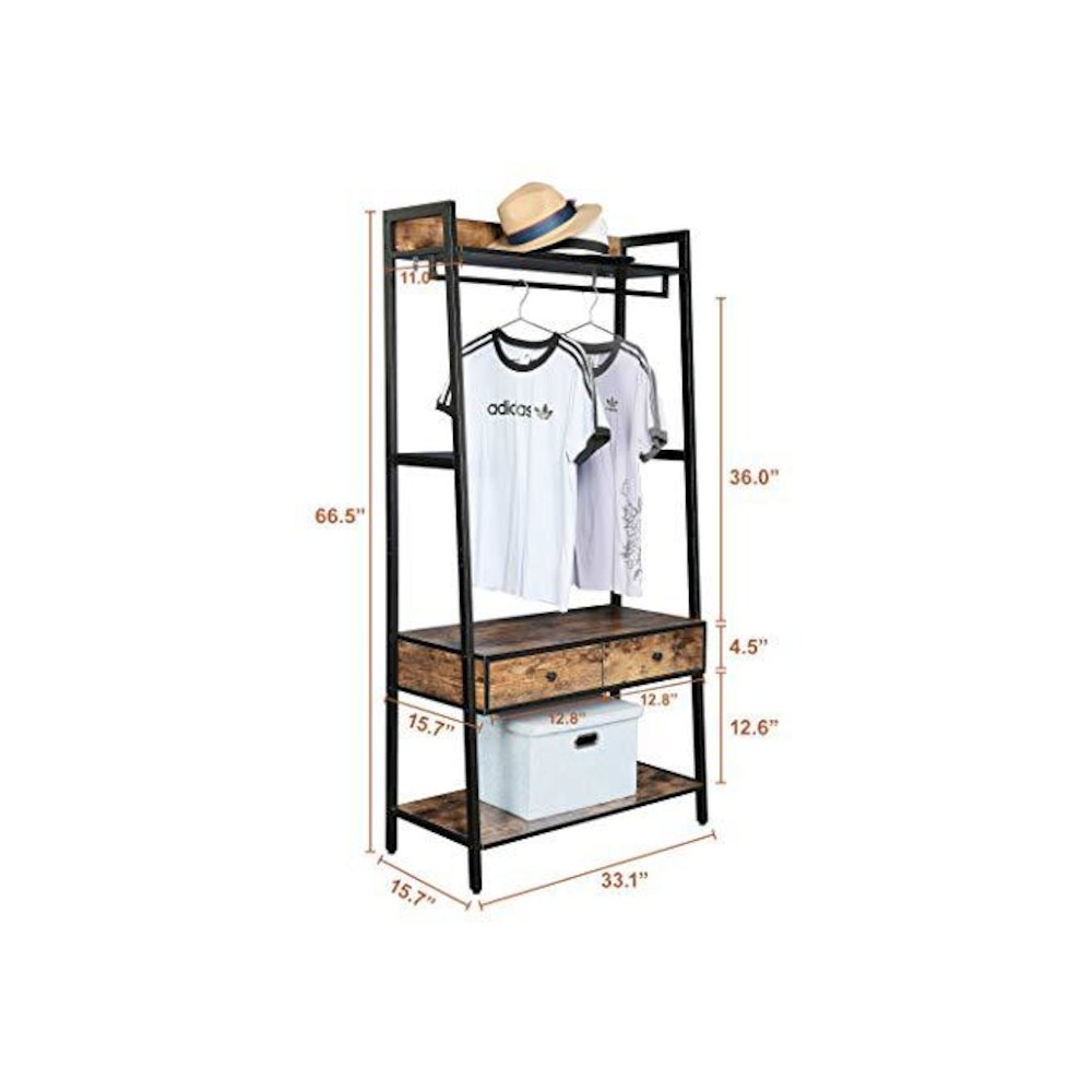 Industrial Rustic Hall Tree Shoe Bench With Storage Drawers And Shelf. Picture 6