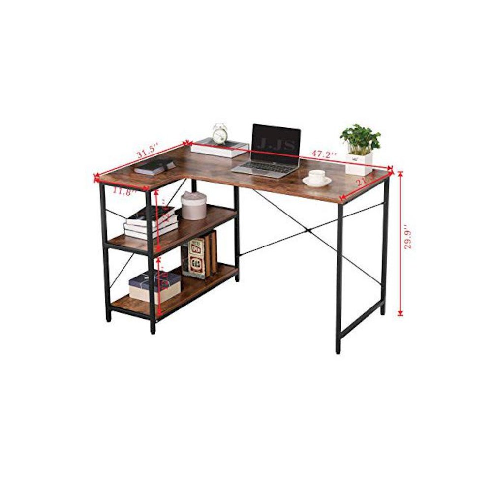 L-Shaped Home Office Corner Writing Computer Desk With Build-In Bookcase. Picture 7