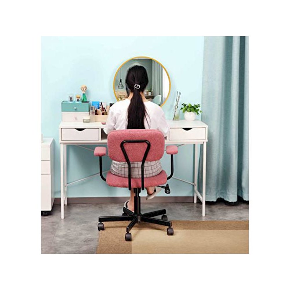 Low Back Velvet Office Computer Chair With Armrest, Pink. Picture 2