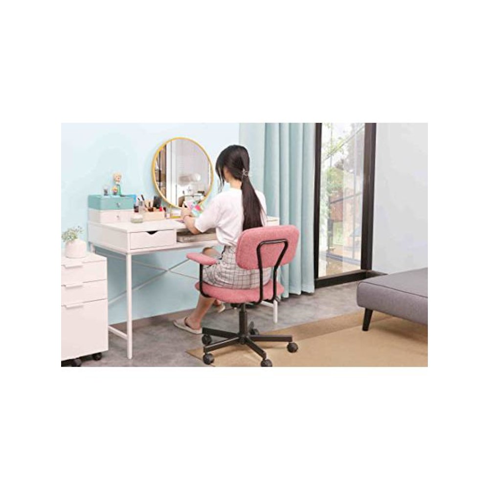 Low Back Velvet Office Computer Chair With Armrest, Pink. Picture 3