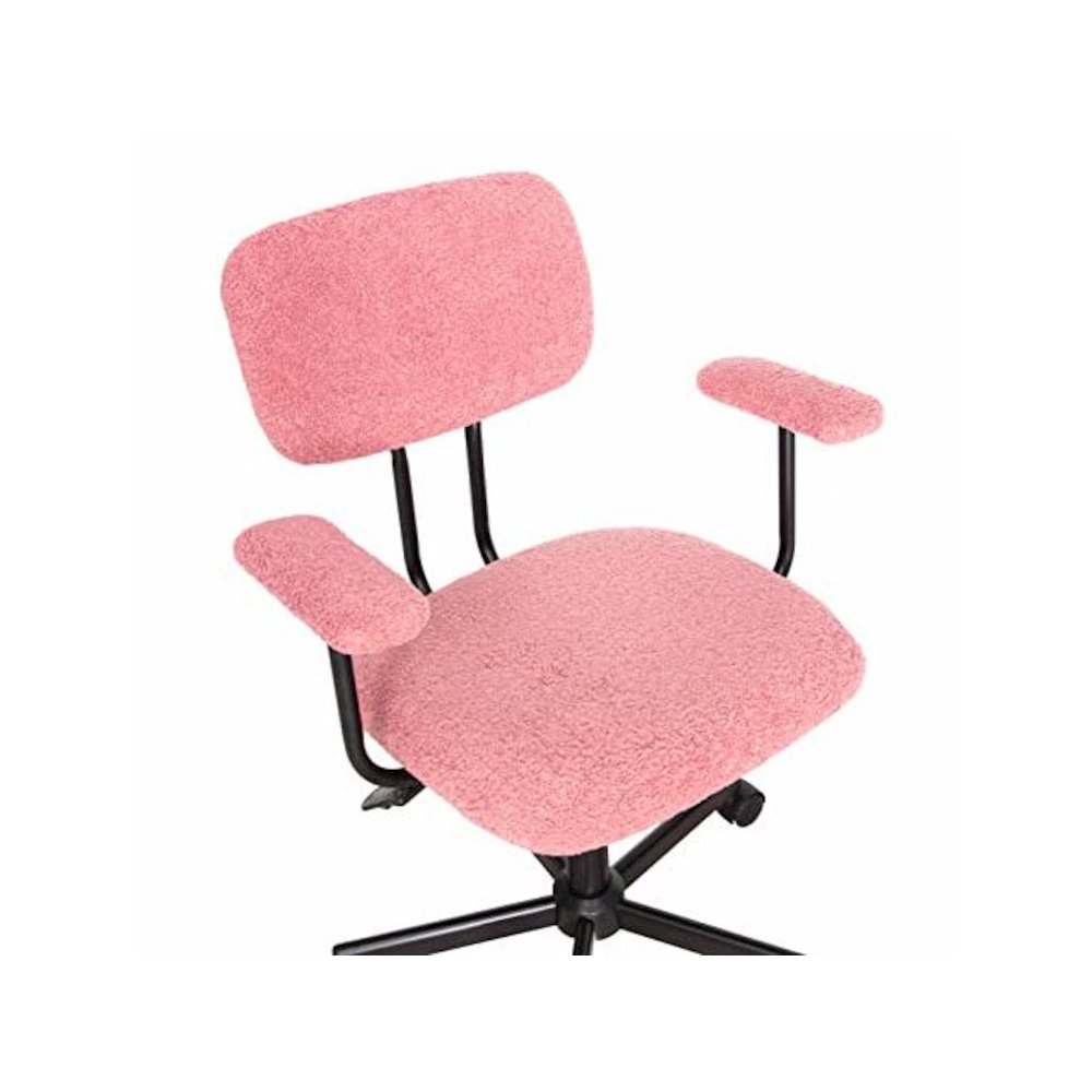 Low Back Velvet Office Computer Chair With Armrest, Pink. Picture 7
