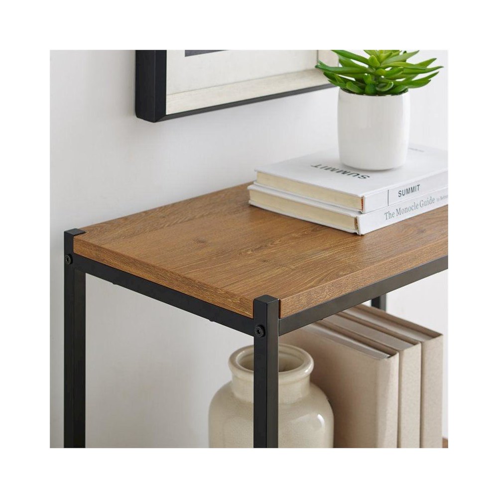 3-Tier Transitional Wood Bookshelf With Open Shelves In Oak Brown. Picture 4
