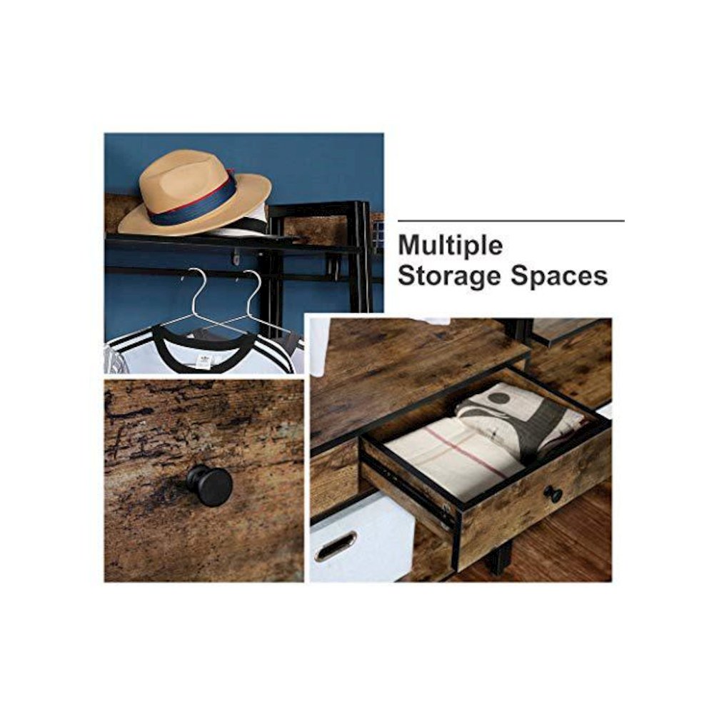 Industrial Rustic Hall Tree Shoe Bench With Storage Drawers And Shelf. Picture 3