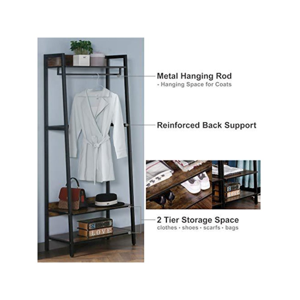 Industrial Rustic Hall Tree Shoe Bench With Storage Shelves. Picture 3