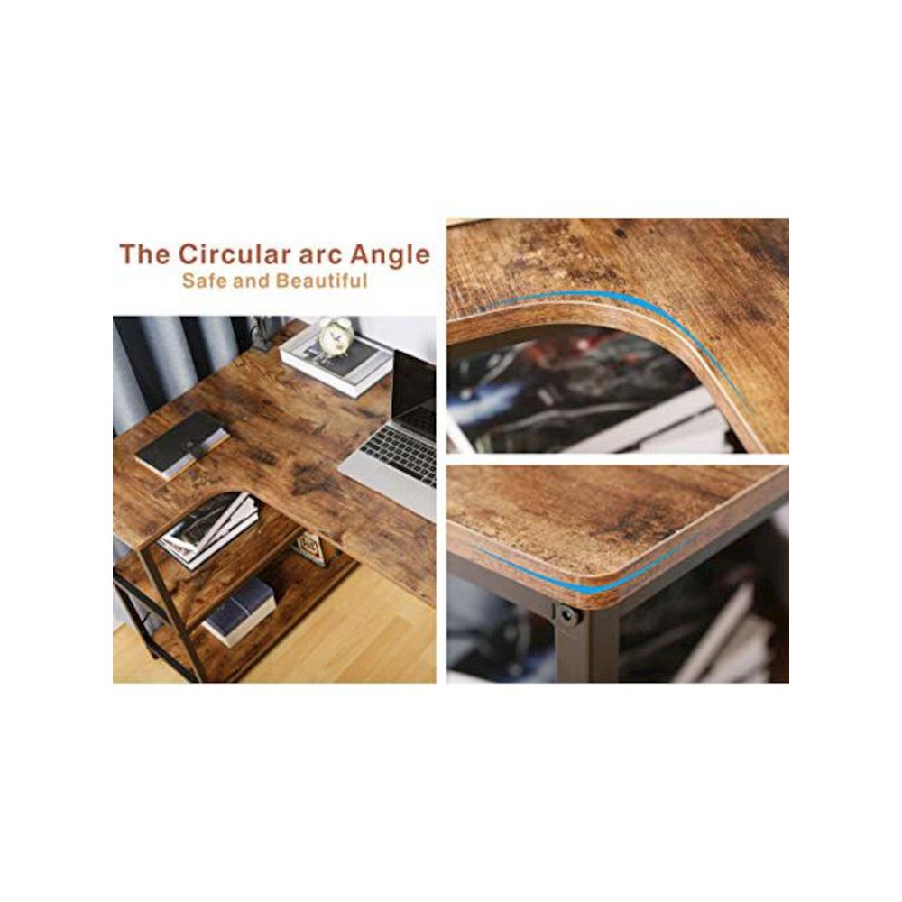 L-Shaped Home Office Corner Writing Computer Desk With Build-In Bookcase. Picture 4