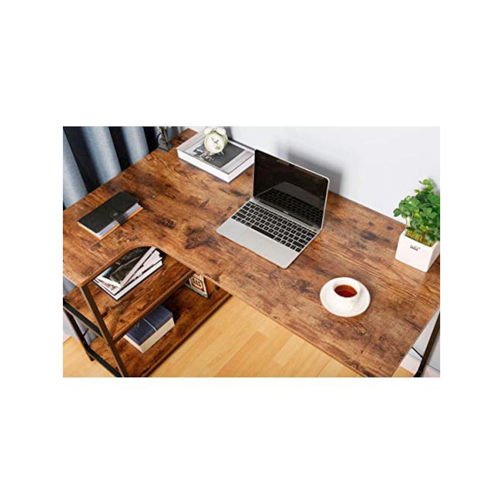 L-Shaped Home Office Corner Writing Computer Desk With Build-In Bookcase. Picture 3