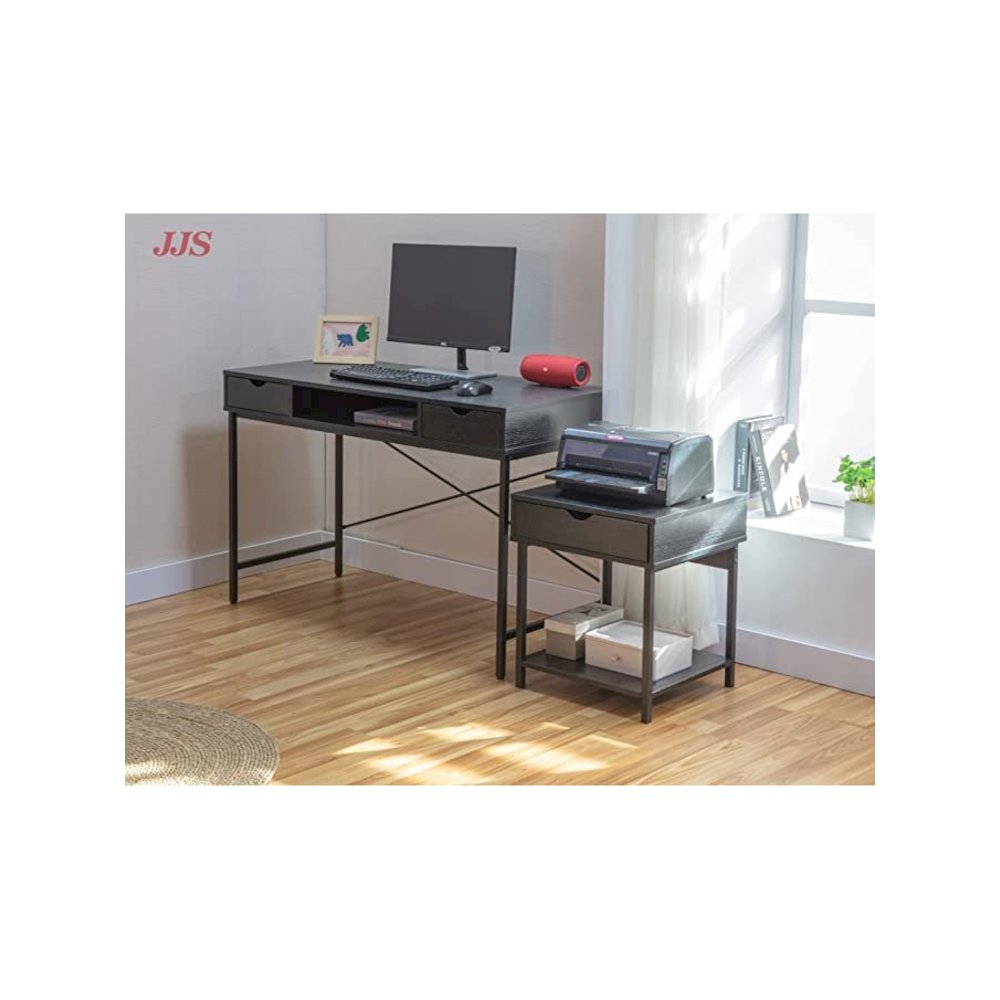 Bedside Table With Drawer And Storage Shelves, Black. Picture 3