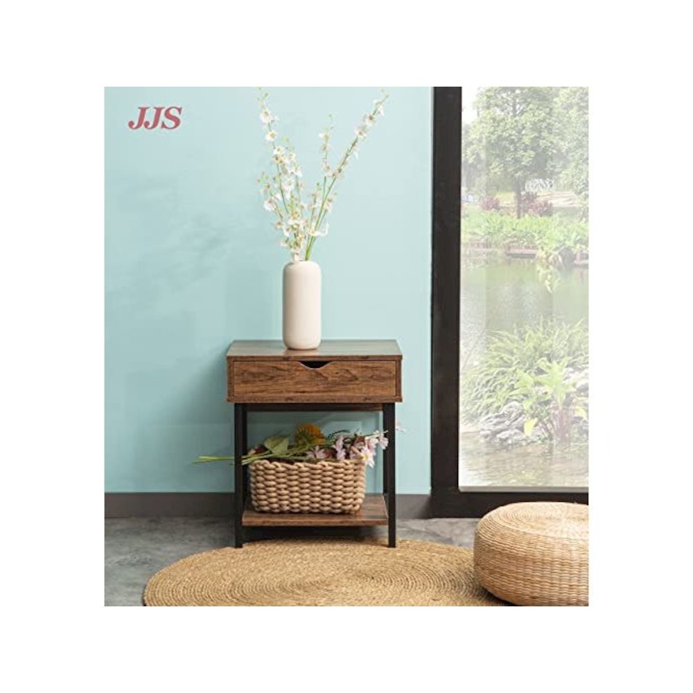 Bedside Table With Drawer And Storage Shelves, Brown. Picture 3