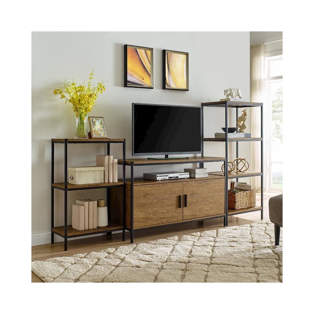 3-Tier Transitional Wood Bookshelf With Open Shelves In Oak Brown. Picture 2