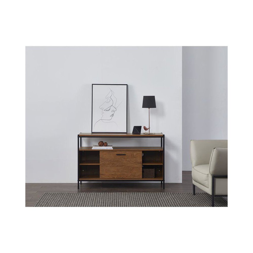 Wood Tv Media Stand For Tvs Up To 50" With Sliding Barn Door In Oak Brown. Picture 2