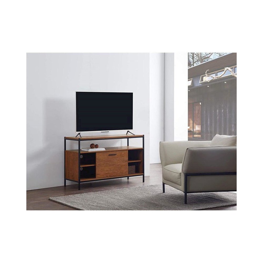 Wood Tv Media Stand For Tvs Up To 50" With Sliding Barn Door In Oak Brown. Picture 5