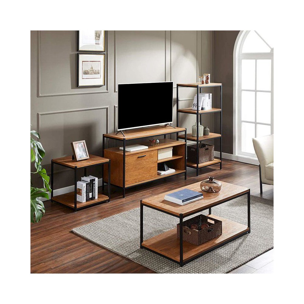 Wood Tv Media Stand For Tvs Up To 50" With Sliding Barn Door In Oak Brown. Picture 3