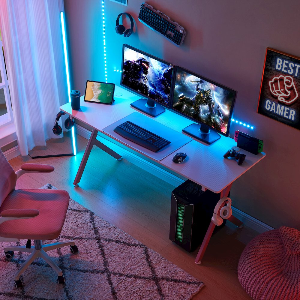 63" Carbon Fiber Surface Computer Table, White Pink. Picture 2