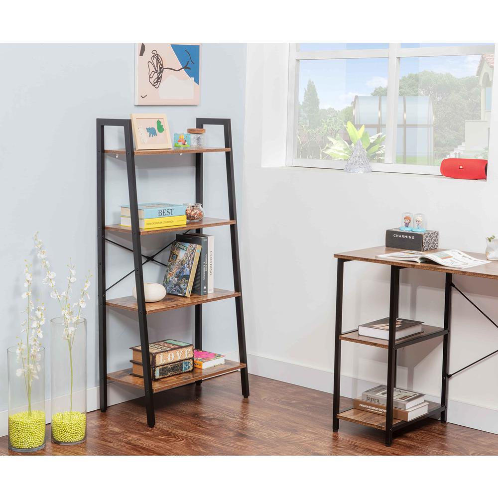 Industrial 4-Tier Bookshelf, Brown. Picture 2