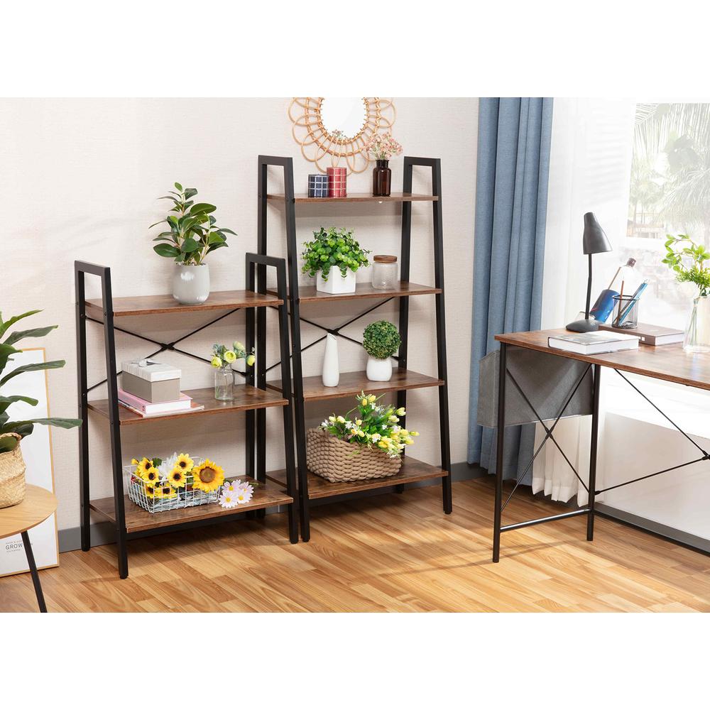 Industrial 4-Tier Bookshelf, Brown. Picture 3
