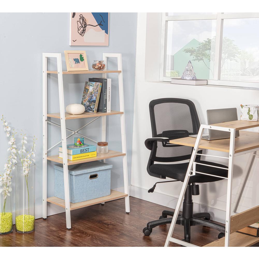 Industrial 4-Tier Bookshelf, Oak/White. Picture 3