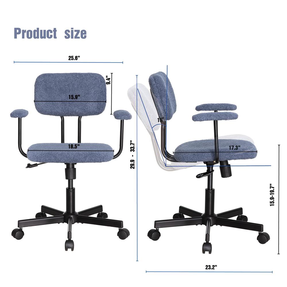Low Back Velvet Office Computer Chair With Armrest, Blue. Picture 6