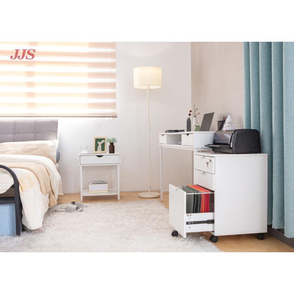 Bedside Table With Drawer And Storage Shelves, White. Picture 3