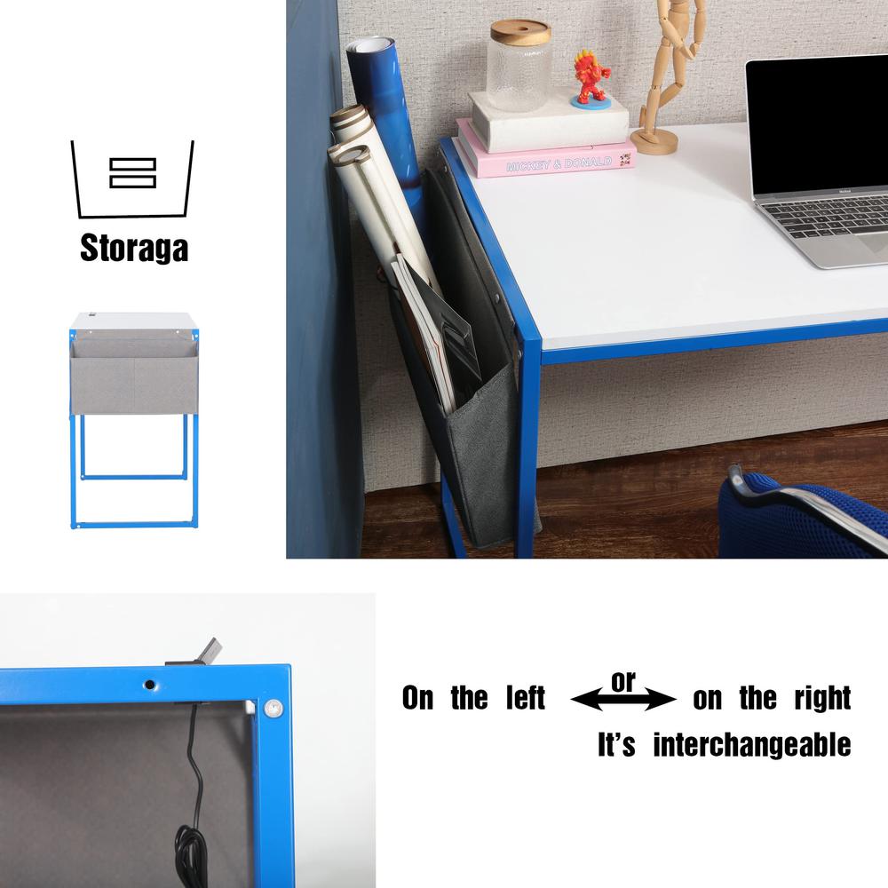 Small Computer Desk Simple Style Writing Desk, White/Blue. Picture 6